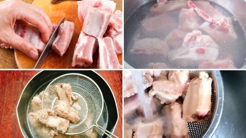 Sơ chế nguyên liệu nấu canh rong biển sườn